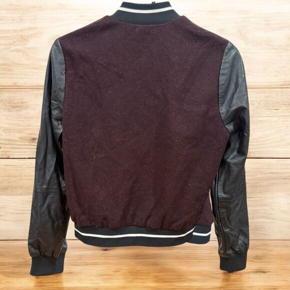 Y2K Abercrombie & Fitch Varsity Jacket Men’s Size Medium Burgundy Black Wool - Picture 3 of 5